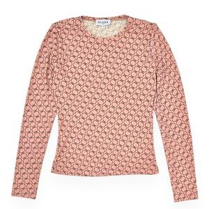 Musier Paris Pillar Pink Logo Print Stretch Woven Longsleeve Fitted Top sz 36